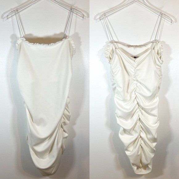 ASOS DESIGN white bodycon ruched mini dress spaghetti straps size 12 - Picture 2 of 10